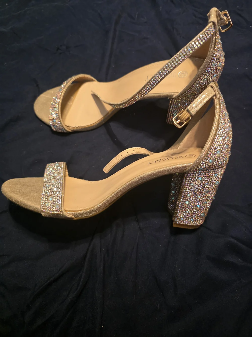 Delicacy Gold Rhinestone Ankle-Strap Sandals